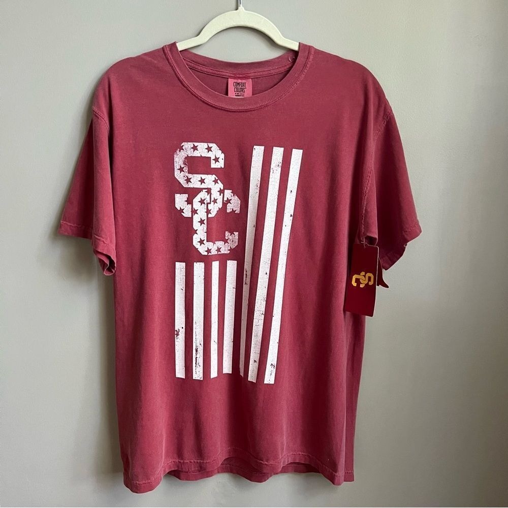 USC Trojans T-shirt Women's Size M Medium Red White Flag New NWT Oversized Tee